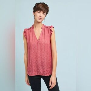 Anthropologie Maeve Suva Ruffled V-Neck Top – Pink, Small